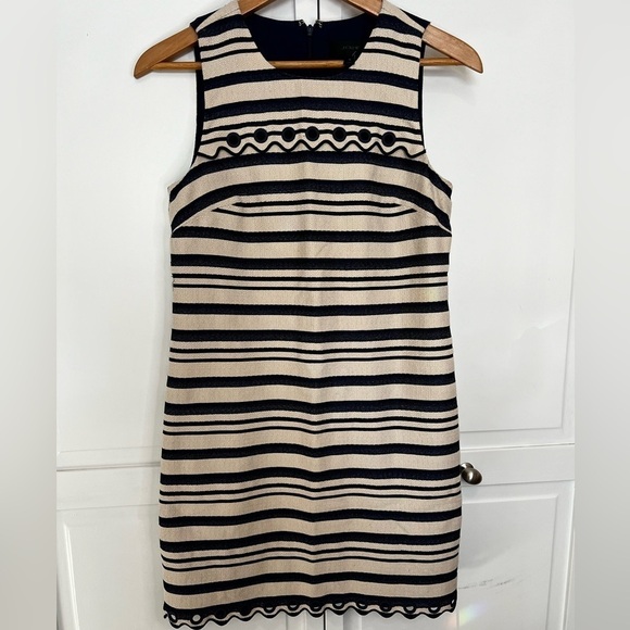 J. Crew | Striped | Scalloped | Shift Dress | Grommets | Navy & Beige | Size 4 - Picture 2 of 7